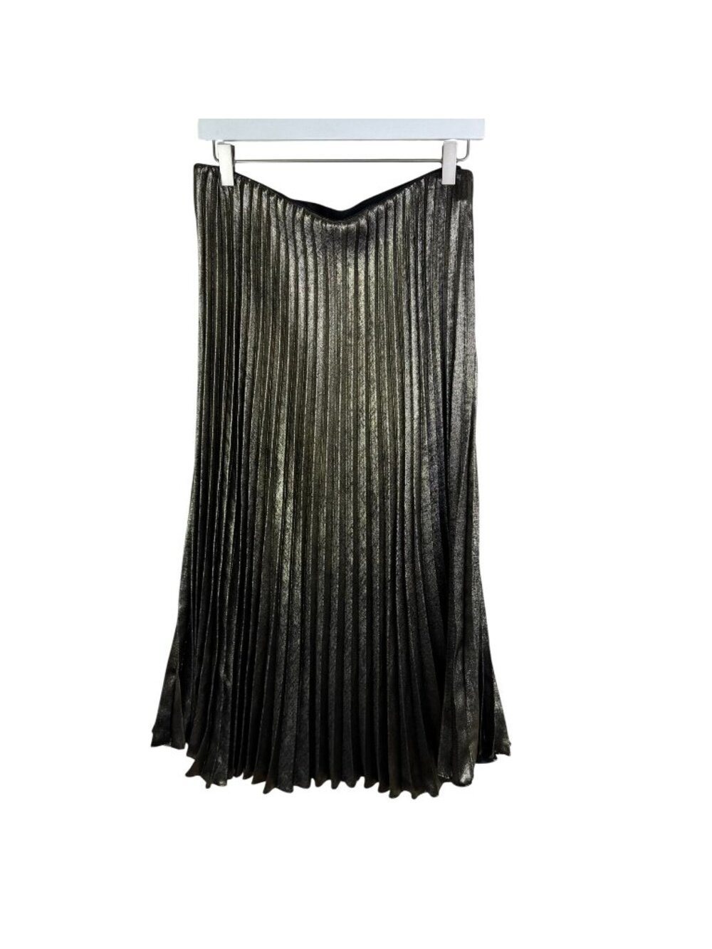 NWT Margaret O'Leary Gold Metallic Pleated Midi Skirt, MSRP $298, Size Large